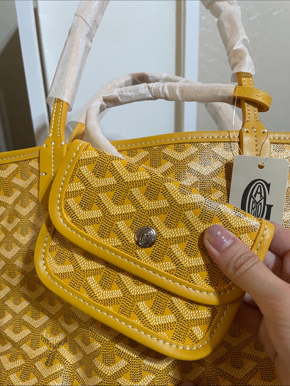 Goyard Anjou Yellow Chevron Mini Tote Bag with Top Handles - Picture 5 of 6